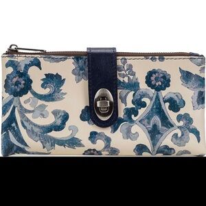 NWT PATRICIA NASh Ainsley blue scroll LEATHER  WALLET Annesley Wristlet